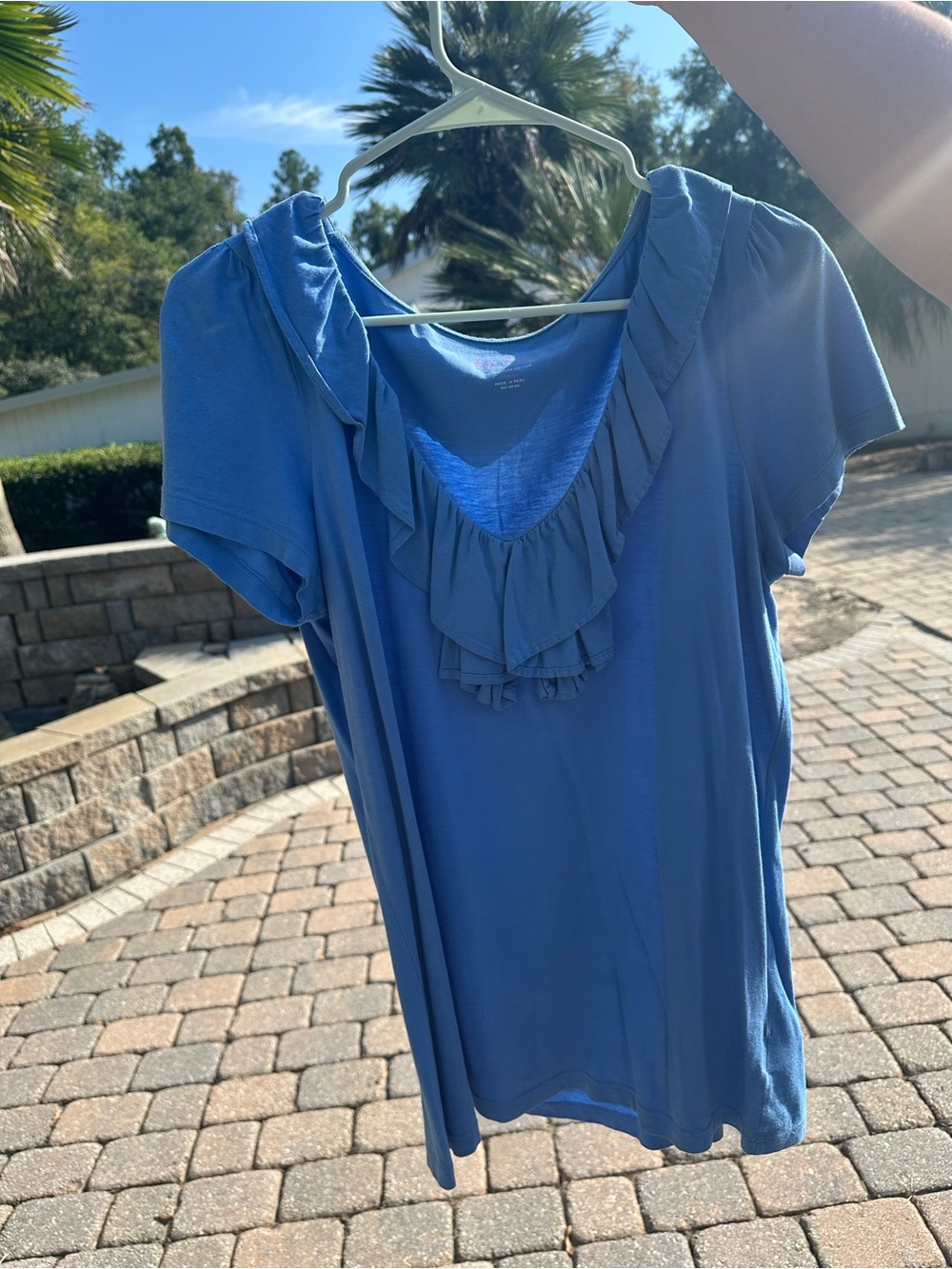 Lilly Pulitzer Dusty Blue Ruffle V-Neck Blouse
